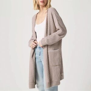 Splendid Davina Sweater Cardigan Taupe Longline Open Pockets Cotton Blend NWT-M